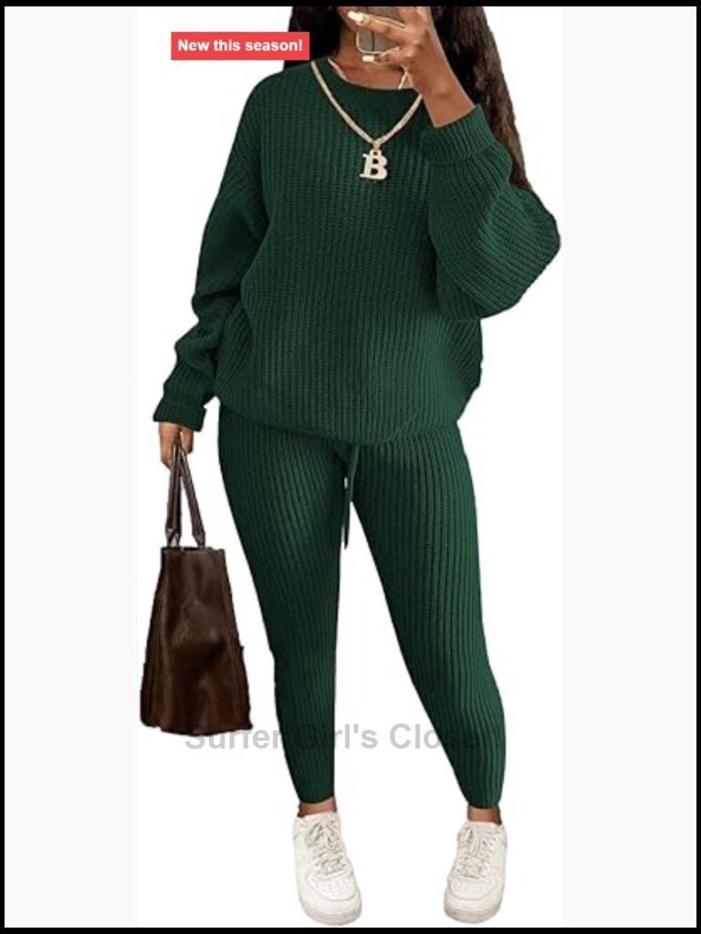 Knit Two Piece Lounge Set Casual Long Sleeve Pullover Sweater Sets for Women